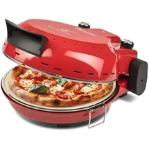 Girmi FP50 Pizzaofen "Quisipizza", 1800 W, 420°C, Kalte Außenwände, Abnehmbare Schamottsteinplatte 31 cm, Timer, Doppelheizelement, Rezeptbuch inklusive, Rot