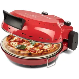 Girmi FP50 Pizzaofen "Quisipizza", 1800 W, 420°C, Kalte Außenwände, Abnehmbare Schamottsteinplatte 31 cm, Timer, Doppelheizelement, Rezeptbuch inklusive, Rot
