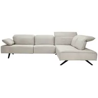 Johann Jakob Ecksofa, Greige, Leder, Echtleder, Rindleder, 4-Sitzer, L-Form, Ottomane rechts, 290x230 cm, Blauer Engel, Goldenes M, Emas, Fußauswahl, Lederauswahl, planbar, Hocker erhältlich, Wohnzimmer, Sofas & Couches, Wohnlandschaften, Ecksofas