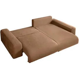 luma-home Cord Ecksofa Schlaffunktion ausziehbar Bettkasten Polsterecke L-Couch Hell-Braun & Hellbraun