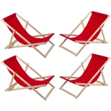 4x Liegestuhl Gartenliege Strandliege Holz Rot