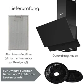 Wiggo A642 Dunstabzugshaube 60cm kopffrei I Abluft Umluft Dunstabzug 626m3/h - Touch-Display 4 Stufen I Energieeffizienzklasse A Schräghaube inkl... - schwarz