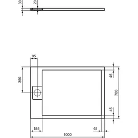 Ideal Standard Ultra Flat S i.life Rechteck-Brausewanne, 1000x700x30mm, T5240FV,