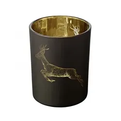 EDZARD Windlicht Sammy (Höhe 13 cm, ø 10 cm), Hirsch-Motiv, außen matt-schwarz/innen gold