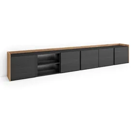 SKRAUT HOME Lowboard 309x50 cm Schwarz Eiche Holzwerkstoff