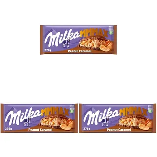 Milka Peanut Caramel 1 x 276g I Großtafel I Alpenmilch-Schokolade I mit Karamell, Erdnüssen und Knusper-Reis I Milka Nuss-Schokolade aus 100% Alpenmilch I Tafelschokolade (Packung mit 3)