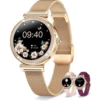 Erkwei Smartwatch Damen mit Telefonfunktion 41mm/1.27" Klein Diamant Fitnessuhr Damen für Android iOS mit Pulsuhr Schlafmonitor Menstruationszyklus 100+ Sportmodi Smart Watch Rund Roségold