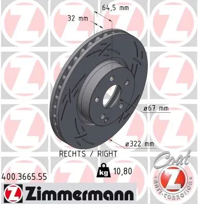 ZIMMERMANN Bremsscheibe 400366455 Vorderachse rechts Geschlitzt 322mm 32mm für Mercedes (BBDC)
