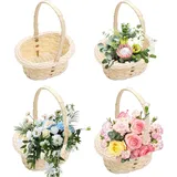 4 Stück Körbe Für Blumenmädchen - -Webkörbe Hochzeits-Blumenkorb | 10 X 12 Cm Herzförmiger Gewebter Korb Mit Griff | Kleine Weiden Rattan Korb Bespannt Herz Ablagekorb Osterkorb Partydekor