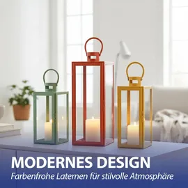 Cepewa Laterne 3er Set Metall Glas Grün/Orange/Gelb
