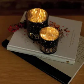 r√§der design Teelichthalter Lichtstadt Glas Schwarz-Gold