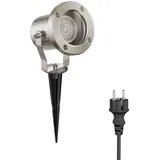ledscom.de LED Gartenstrahler MIBU mit Erdspieß für außen, Edelstahl, inkl. GU10 Lampe 5,473W 468lm 30° warm-weiß