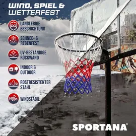 Sportana® Basketballkorb Outdoor höhenverstellbar 135 –305 cm stabil wetterfest mit Ständer 60 kg Sockel Rollen stoßdämpfender Ring Ø45 cm Hoop Kinder Erwachsene