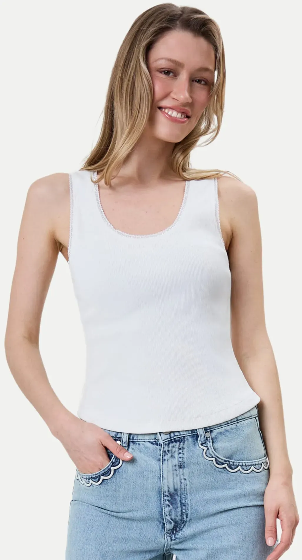 Tanktop mit Spitzenbesatz Weiß S