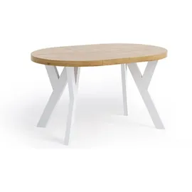 dekori.interiors Dekori Möbel Runder Ausziehbarer Tisch für Esszimmer mit Holzbeinen, Pero, Loft-Stil, Skandinavische, Durchmesser Varianten: von 90 bis 220 cm (Eiche Craft Golden/Weiß, cm)