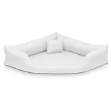 Juelle Hundebett aus Kunstleder Eckbett für mittlere und große Hunde, Kuscheliges Hundekissen, Sofabett Gabi M-XXL (100x100cm, Weiß)