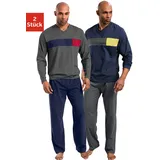 LE JOGGER Pyjama LE JOGGER Gr. 60/62, blau (marine, grau) Herren Homewear-Sets mit Colourblock-Einsätzen