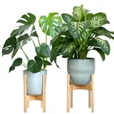 Gadgy Gadgy® Blumenständer Holz | 2er Set Bambus Pflanzenständer Holz | Verstellbare Blumentopf Ständer, Holz für Töpfe bis Ø 30 cm | Plant Stand mit Beinen
