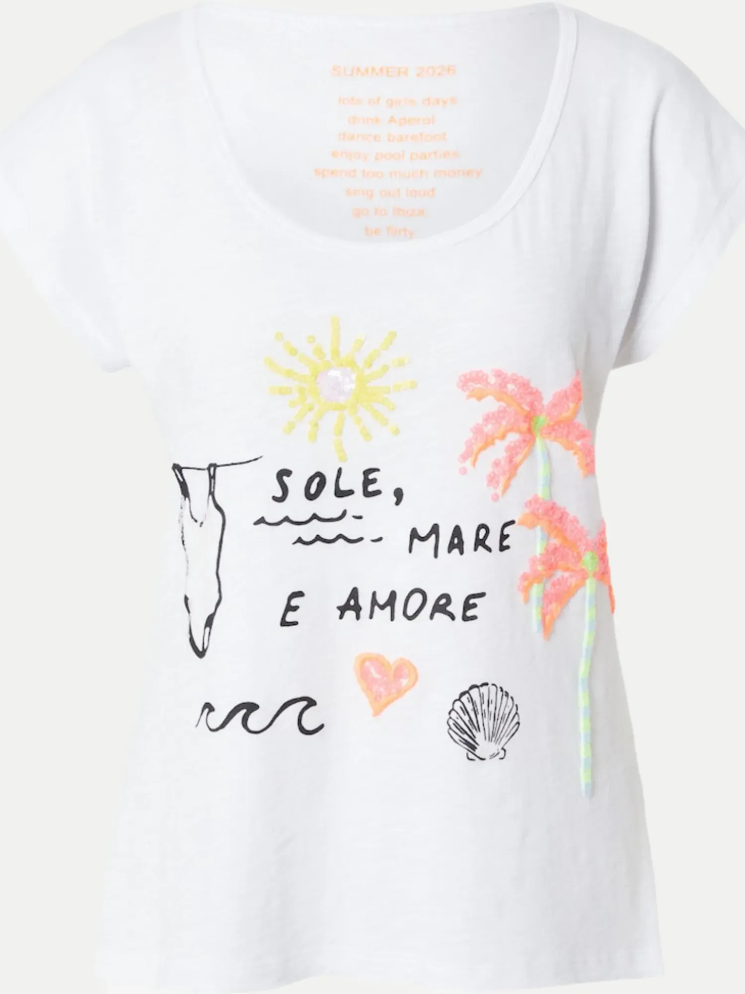 T-Shirt mit Aufdruck Sole, Mare, Amore Weiß L