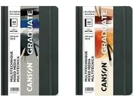 Canson, Heft + Block, Skizzenbuch GRADUATE Mixed Media, 140 x 216 mm schwarz, 32 Blatt, 220 g/qm Papier, graues Papier, Ha
