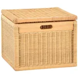 Korb mit Deckel Rattan geflochten Regalkorb, Schrankkorb (Honig, Kubus Klein)