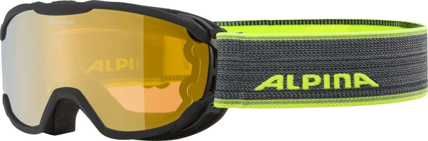 ALPINA PHEOS JR. Q-LITE - Verspiegelte, Kontrastverstärkende Skibrille Mit 100% UV-Schutz Für Kinder, black-neon yellow, One Size