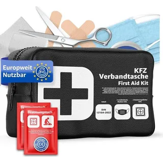 Verbandstasche Norm 2026 - KFZ mit Beatmungstücher - Verbandskasten Auto - DIN13164:2022 - Erste Hilfe Set - Verbandskasten StVO konform (Schwarz)