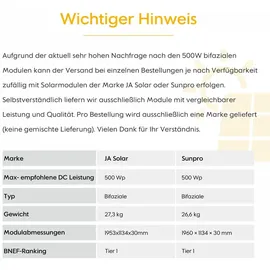 Growatt Balkonkraftwerk 2000W Bifazial 2000 W inkl. 4 x 500W Solarmodule