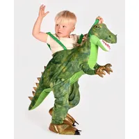 Dinosaurier-Reitkostüm für Kinder Einheitsgröße grün/gold - Den Goda Fen - Bequemer Einteiler, goldene Krallen, 3-7 Jahre