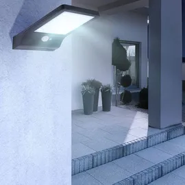 GLOBO Solarleuchte Wandleuchte Außenlampe Carportleuchte Bewegungsmelder, schwarz, Akku IP44, LED 13000K 250Lm 0,2W, B 11 cm