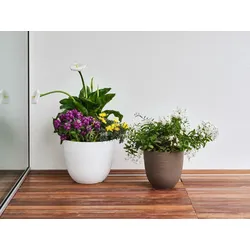 TERA eleganter OVER Blumentopf, Polyethylen-Pflanzgefäß für drinnen/draußen, 5mm Dicke, raue Oberfläche, Wasservorrat, Durchmesser 38cm, schwarz