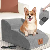 ZNM Hundetreppe mit 2 Stufen, Treppe für Hunde, wasserdicht, Hunderampe für Sofa mit abnehmbarem und waschbarem Stoffbezug, geeignet für Katzen, Hunde, Grau