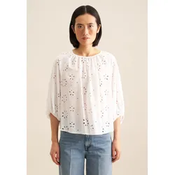 Shirtbluse SEIDENSTICKER "Schwarze Rose", Damen, Gr. XS (34), weiß, 75% Baumwolle 25% Polyester, unifarben, regular fit, Rundhals, 3/4-Ärmel, Blusen, 3/4-Arm Rundhals Stickerei