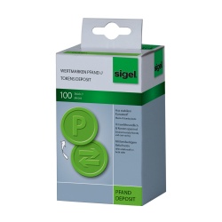 Sigel Wertmarken Pfand, 2,5 cm, Als Gutscheinmarken für Gaststätten, Kantinen, Feste und Festivals geeignet, 1 Packung = 100 Stück, grün