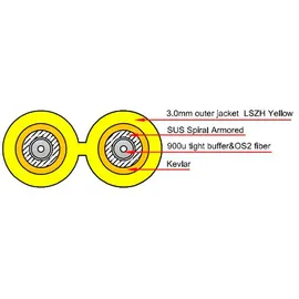 Act 3 meter singlemode 9/125 OS2 duplex armored fiber patch cable with LC connectors (3 m), 2x Gelb