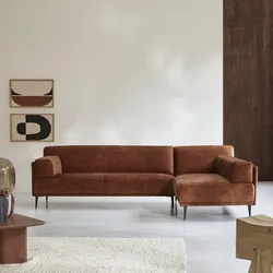 Ecksofa Finn rechts aus terracottafarbenem Samt 270 x 180 cm, 4-Sitzer