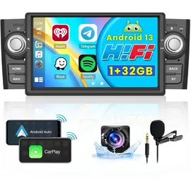 Hikity Wireless CarPlay Android Auto für FIAT Punto(2005-2009) Linea(2007-2011) Radio 2G+64G Android 13 Autoradio mit 7 Zoll Bildschrim Rückfahrkamera HiFi WiFi FM RDS SWC USB