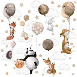 Muralo Aufkleber, Orange, Braun, Weiß, Beige, Grau, Schwarz, Papier, Tiere, Märchen/ Fantasie, Rechteckig, 120x60x1 cm, Tapeten - Wandverkleidungen, Wandtattoos - Sticker