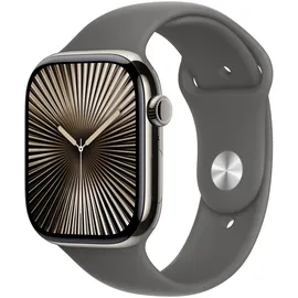 Apple Watch Series 10 GPS + Cellular 46 mm Titangehäuse natur Sportarmband steingrau S/M