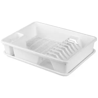 ENGELLAND Abtropfgestell, Abtropfgitter, Farbe: Creme-Weiß, Geschirrständer, Küche, Abtropfschale, Geschirrkorb, Abtropfkorb, aus Kunststoff, für bis zu 9 Teller, L 38,5 x B 28,5 x H 8,5 cm