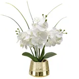 40CM Orchidee künstlich weiss, orchidee im topf goldene, kunst orchideen, Faux Orchidee Pflanze mit 14 Blüten, künstliche Orchidee Bonsai für Hochzeits deko wohnzimmer Büro schlafzimmer zimmerpflanzen