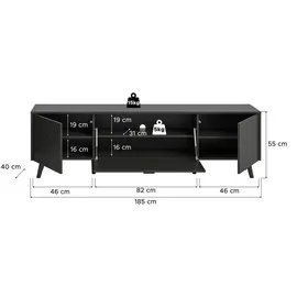 xonox.home Linea Lowboard 185x55 cm Grau Matt MDF/Spanplatte/Melamin/Holzwerkstoff