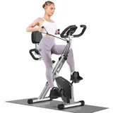 Dskeuzeew Hometrainer Fahrrad Klappbar Ergometer Heimtrainer mit LCD Monitor und Integriertes Widerstandsband Magnetisches 4-in-1 Fitness Fahrrad mit Bequemem Sitzkissen 150KG Gewichtskapazität