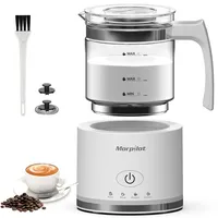 Milk Frother morpilot elektrischer Milchaufschäumer aus Glas, 4 in 1 Funktion, schön anzusehen, Fassungsvermögen 250 ml Cappuccino oder 500 ml heiße Milch, geteiltes Design, Weiß