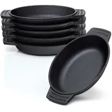 bbq nerd BBQ-Nerd Servierpfännchen aus Gusseisen im 6er Set - Grillpfännchen - oval 22,5x13 cm - zum Braten Überbacken Grillen Anrichten Servieren - Gusspfännchen für einzelne Portionen