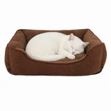 LIONTO Katzenkissen modernes Bett mit Plüsch-innenfläche & meliertem Außenbezug, rutschfest, waschbar, 75x60 cm, braun
