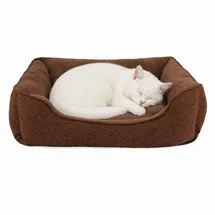 LIONTO Katzenkissen modernes Bett mit Plüsch-innenfläche & meliertem Außenbezug, rutschfest, waschbar, 75x60 cm, braun