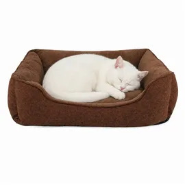 LIONTO Katzenkissen modernes Bett mit Plüsch-innenfläche & meliertem Außenbezug, rutschfest, waschbar, 75x60 cm, braun