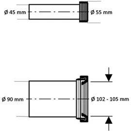 Geberit Anschlussgarnitur d 90mm, 185mm, f WWC, PE/PP, mattchr.