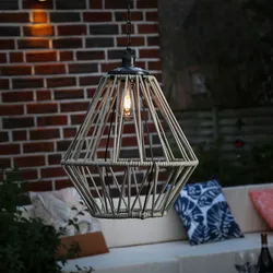 LED Solar Hängeleuchte sand Kunststoffseil Solarleuchte für Terrasse Balkon